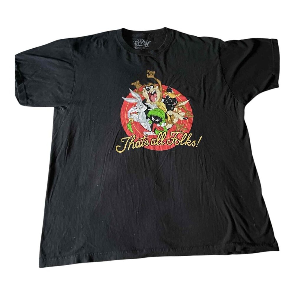 Looney Tunes Shirt Mens XL Black Thats All Folks Cartoon Graphic Tee Taz Marvin‎